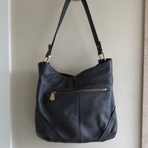 Pourchet French Leather Gray Shoulder Bag lots of pockets!